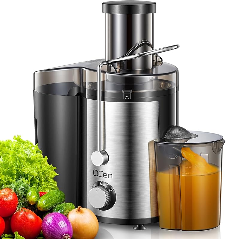 Qcen 800W Centrifugal Juicer with 3-inch Wide Feed Chute for Fruits an
