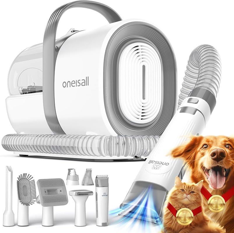 oneisall Dog Grooming Vacuum Kit: Clipper, Nail Grinder, and 7 Deshedd