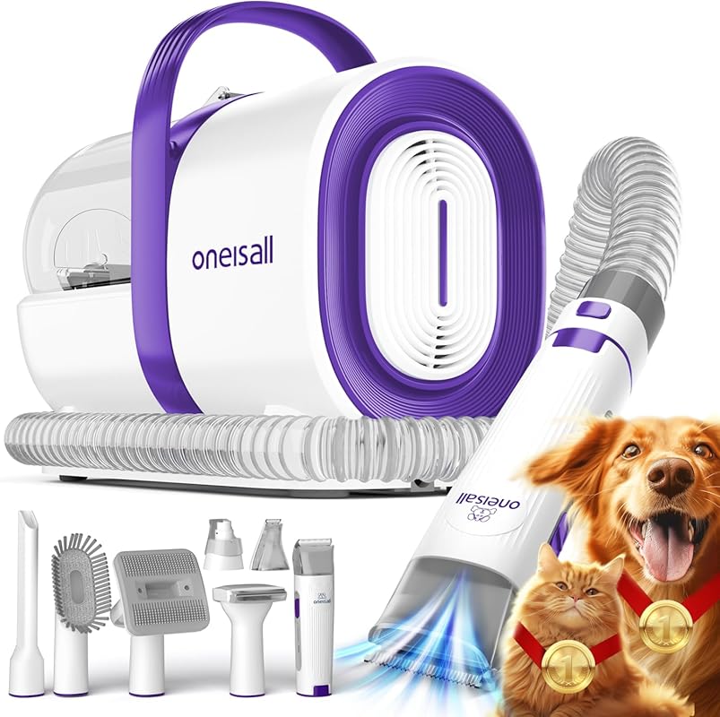 oneisall Dog Grooming Vacuum Kit: Clipper, Nail Grinder, and 7 Deshedd