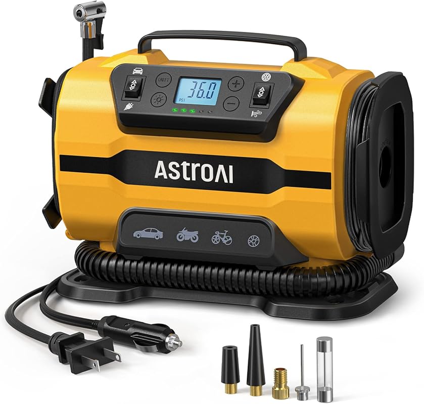 Portable Air Compressor for Garage: 150PSI with Dual Power (12V DC/110