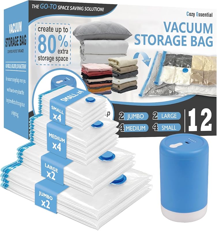 12 Travel Vacuum Bags for Carry-On Luggage and Clothes with Rechargeab