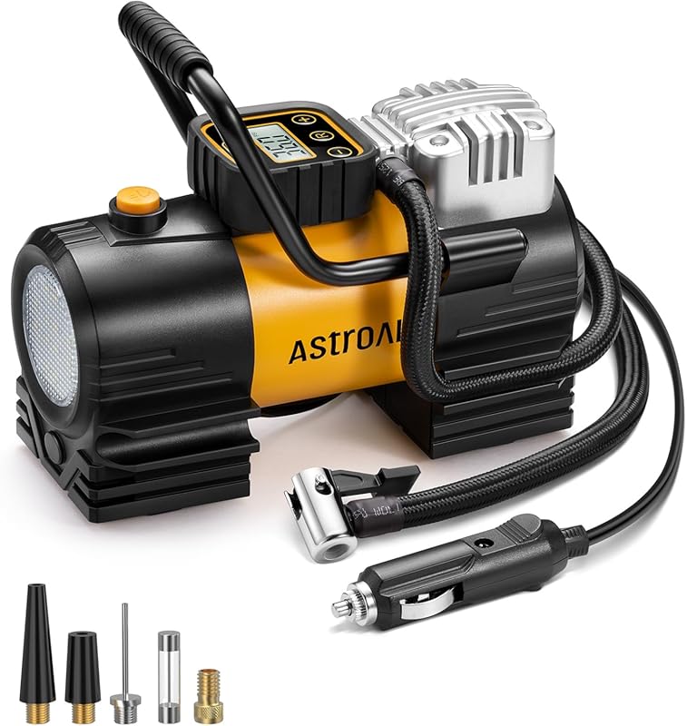Portable 12V DC Digital Air Compressor for Car Tires with Bright LED L