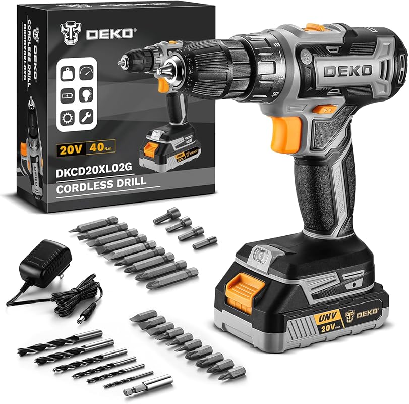 DEKO 20V Cordless Electric Power Drill and Screwdriver Kit with Batter