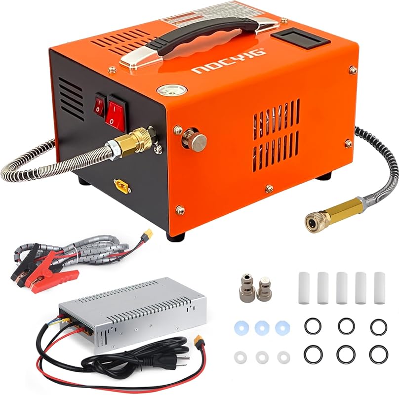 Portable PCP Air Compressor: 4500 PSI, 12V DC/110V AC, Manual-Stop, Bu