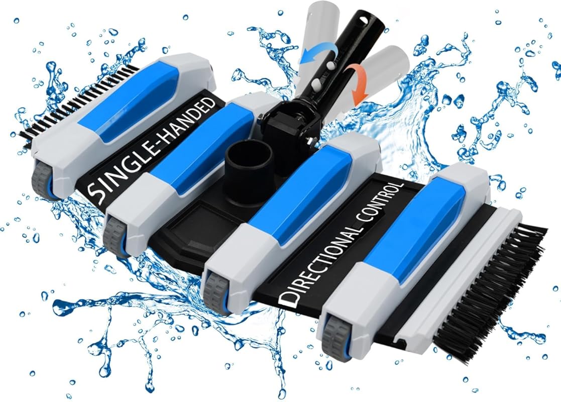 Weighted Pool Vacuum Brush Head with Swivel Handle, Wheels for Vinyl, 