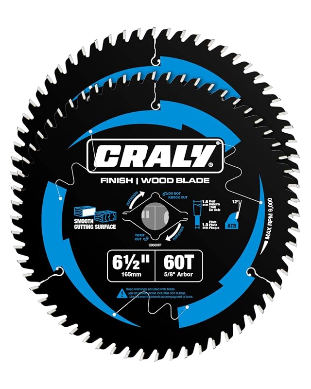 CRALY 6-1/2 Inch 60-Tooth Carbide Thin Kerf Circular Saw Blade for Fin