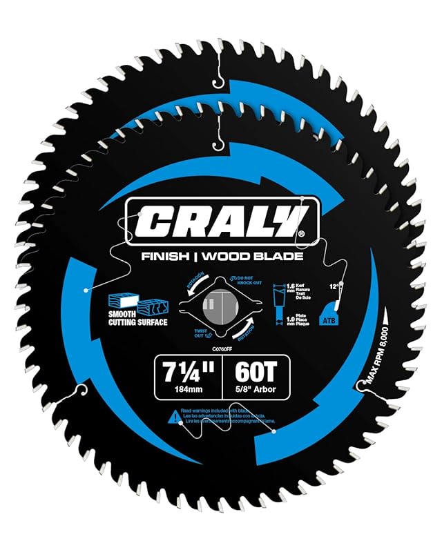 CRALY 7-1/4 Inch 60-Tooth Carbide Thin Kerf Circular Saw Blade for Fin