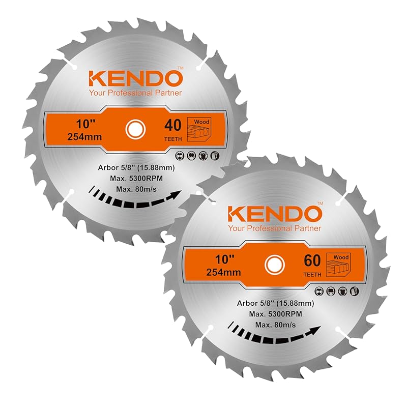 KENDO Carbide-Tipped 10 Inch Circular Saw Blade Set for Woodworking Mi