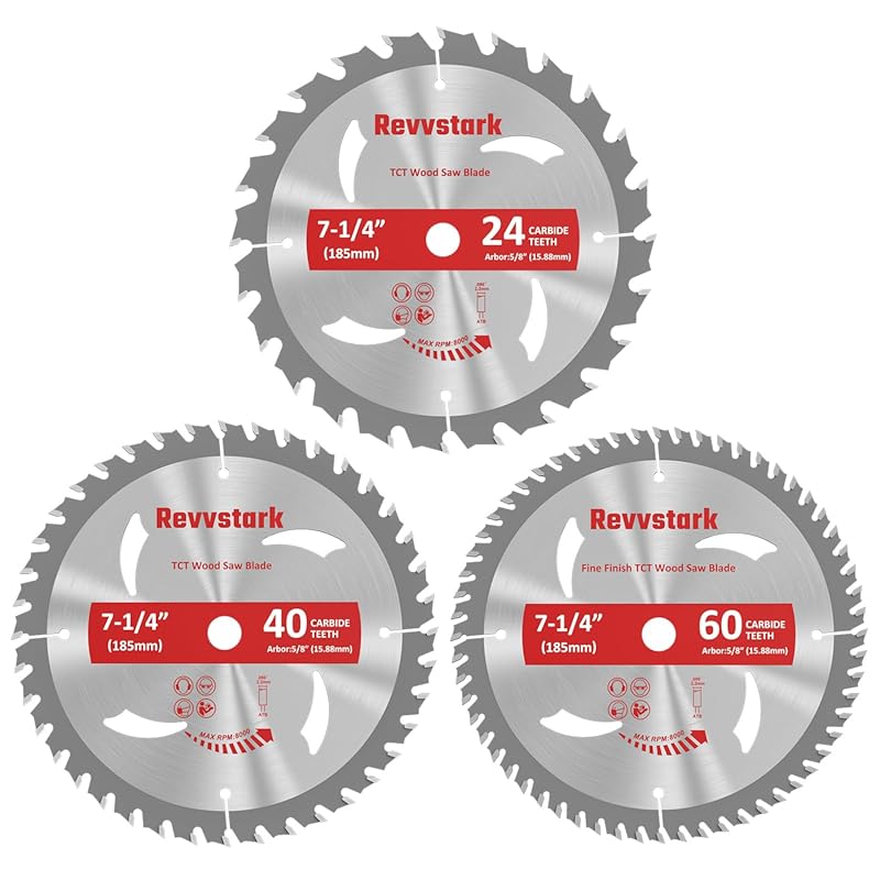 7-1/4 in. TCT Circular Saw Blade 3-Pack: 24T Framing, 40T Ripping, 60T
