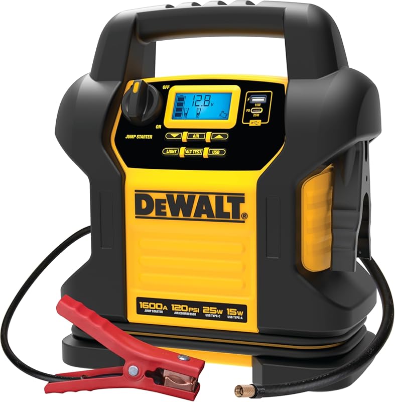 Portable Jump Starter with 1600 Peak Amps, 120 PSI Air Compressor, and