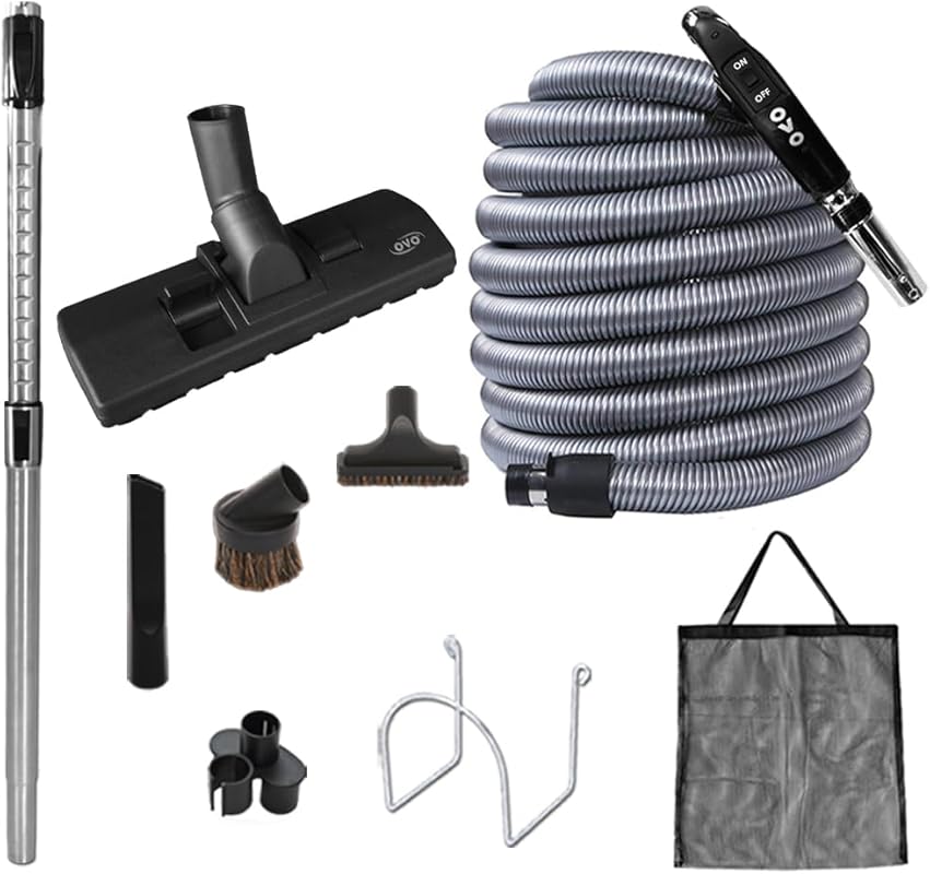 OVO Central Vacuum Kit: Low-Voltage Hose, ON/Off Switch, Combo Brush f