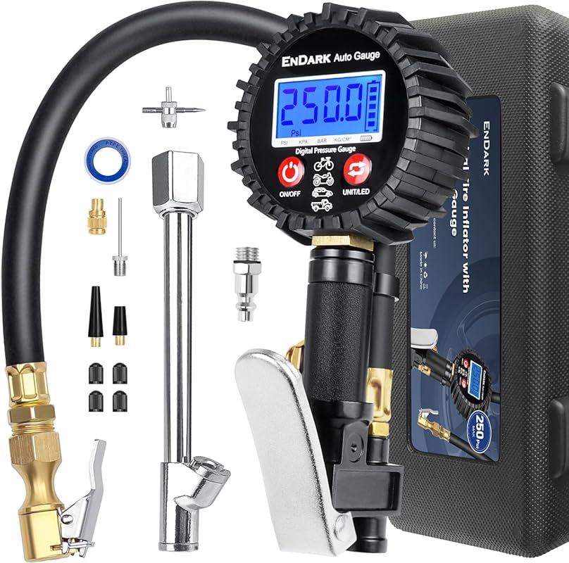 Digital Tire Pressure Gauge Inflator for Air Compressors: 250 PSI, Ext