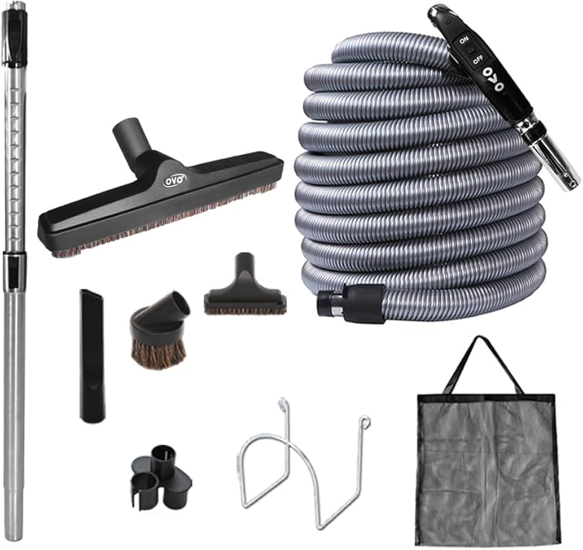 OVO Central Vacuum Kit: ON/Off Low-Voltage Hose, Premium Floor Brush f