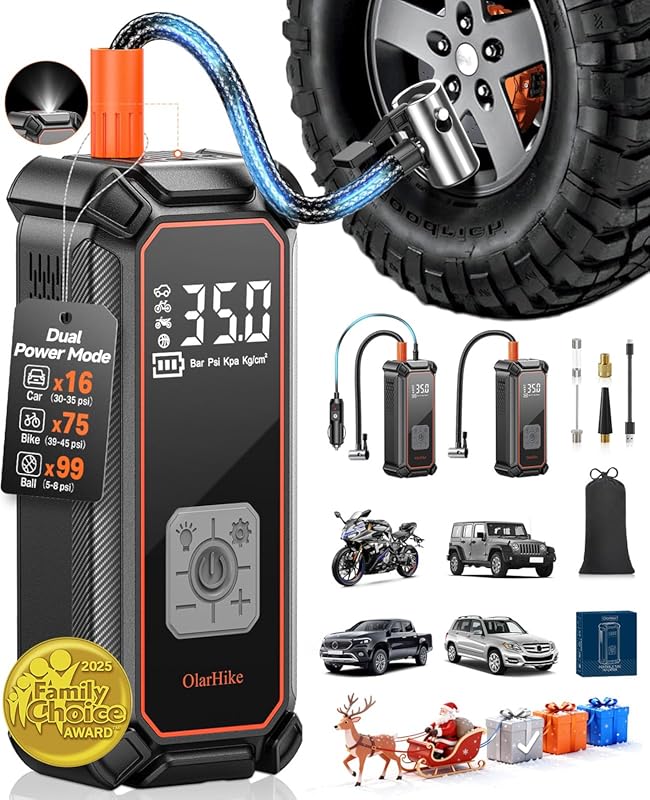 Cordless Portable Air Compressor for Car Tires: Digital Gauge, LED Lig