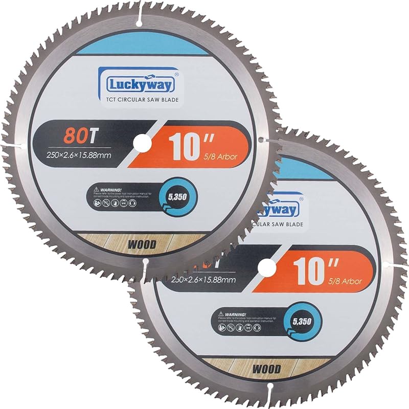 Luckyway 10 Inch Table Saw Blade, Miter Saw Blade 2-Pack, 80T Fine Fin