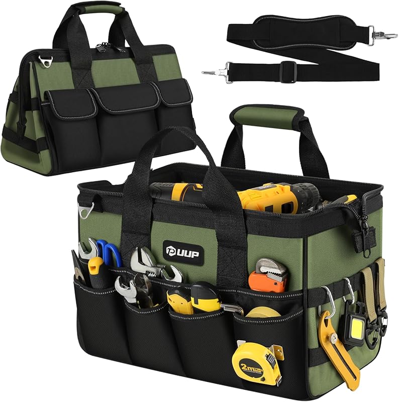 Heavy Duty 15-Inch Portable Tool Bag with 16 Pockets, Soft Handle, Lar