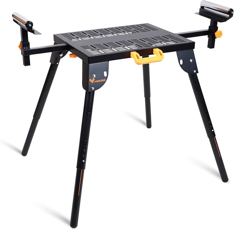 Universal Miter Saw Stand with Grid Tabletop, 300 lbs Capacity and 6-L