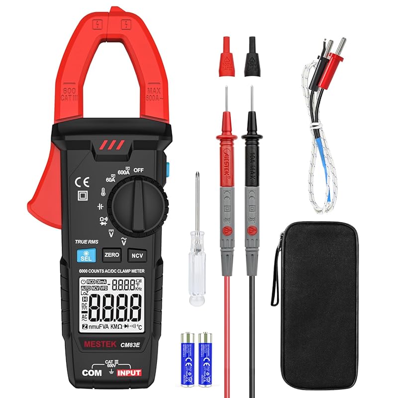 MESTEK Digital Clamp Multimeter: TRMS 6000 Counts, Measures AC/DC Curr