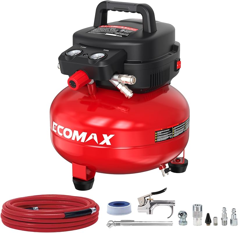 ECOMAX 6 Gallon 150 PSI Portable Oil-Free Pancake Air Compressor with 