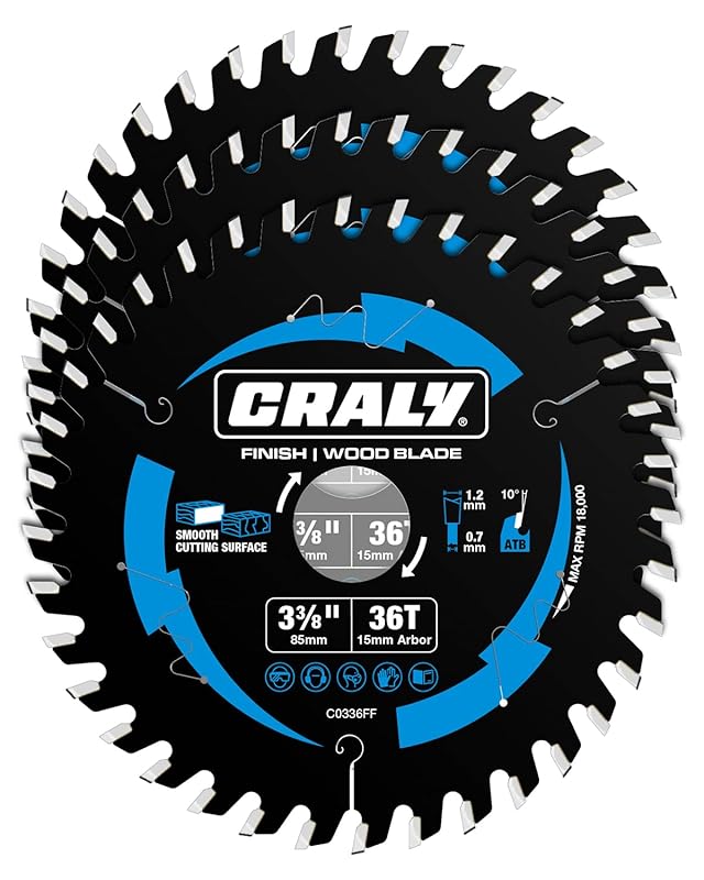 CRALY 3-3/8 Inch 36-Tooth Thin Kerf Carbide Circular Saw Blade for Woo