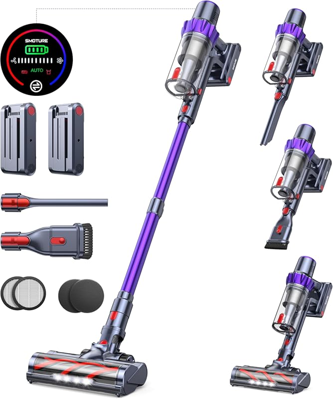 Powerful Cordless Stick Vacuum with 2 Batteries, 110-Min Runtime for H