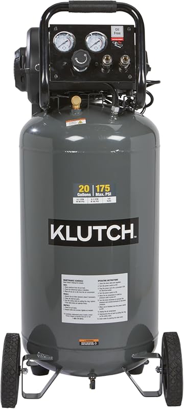 Klutch 20-Gallon Air Compressor, 2 HP, 120 Volts, 175 PSI, Ideal for A