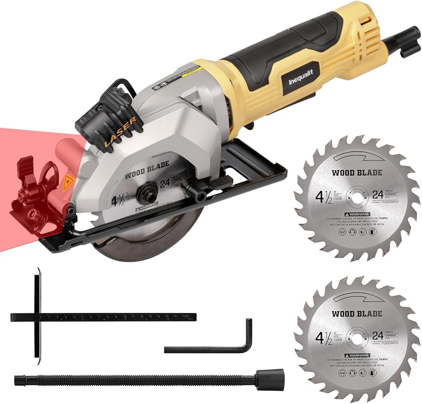 Powerful Corded 4.5-inch Mini Circular Saw: Compact Tool with Laser Gu