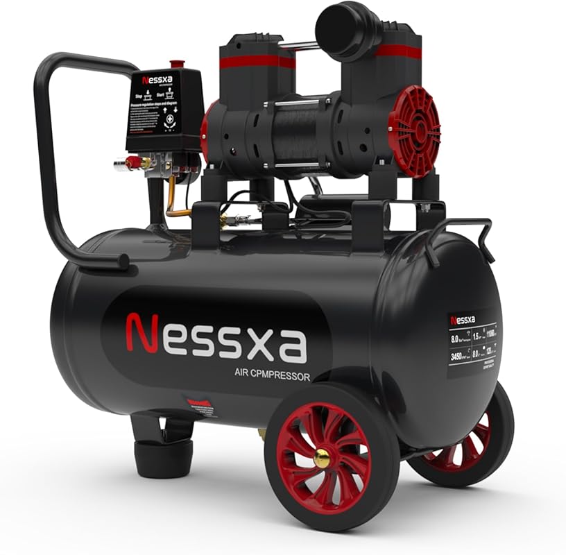 For Spray Painting: Quiet 8 Gallon Oil-Free Air Compressor, 4.52 CFM, 