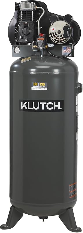 Klutch 60-Gallon Single-Stage Vertical Air Compressor, 3.7 HP, 230 Vol