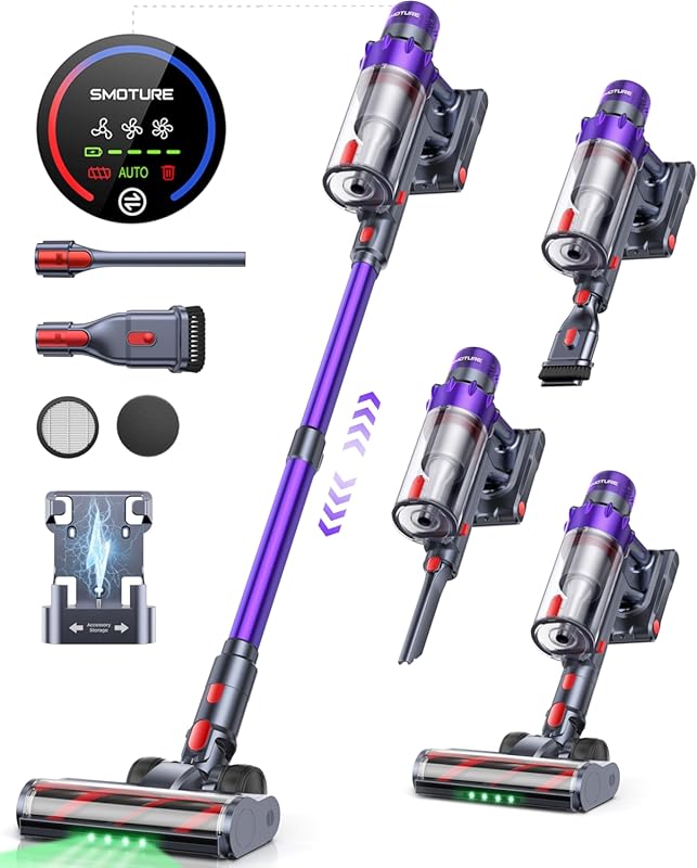 Cordless Stick Vacuum: 65 Mins Runtime, Self-Standing, Wall Mount, Aut
