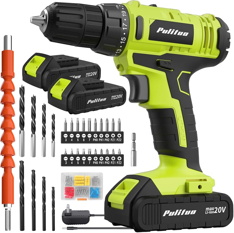 PULITUO 20V Cordless Electric Drill Driver Kit with 2 Batteries, Keyle