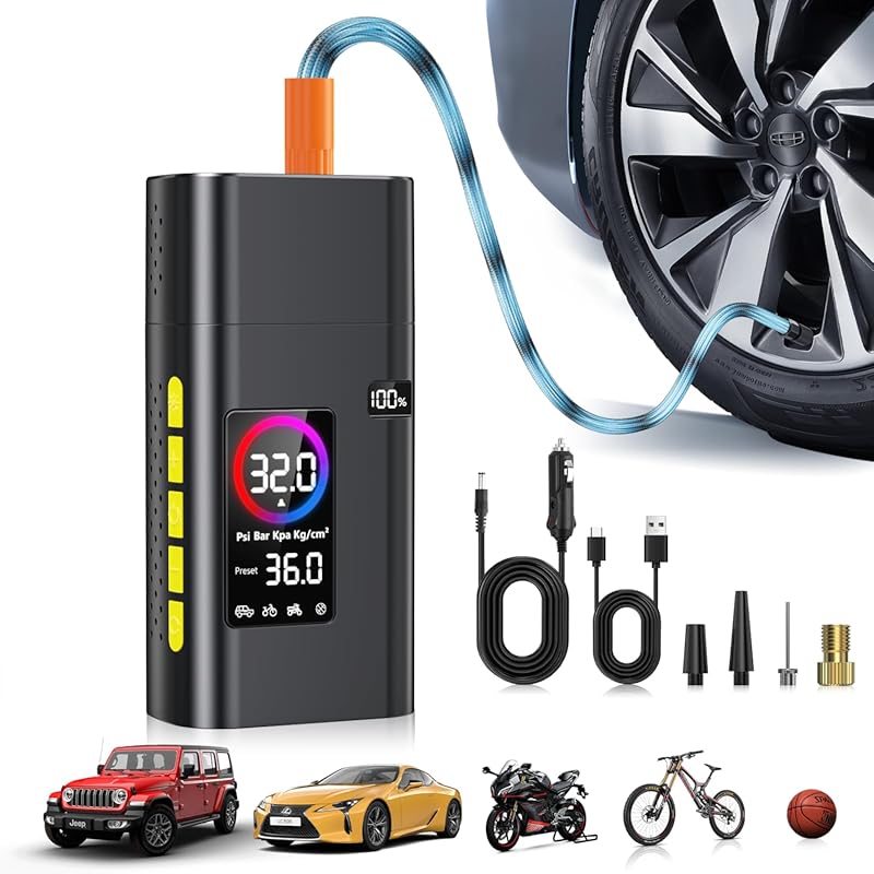 Portable 180 PSI Tire Inflator Air Compressor: Digital Gauge, LED Ligh