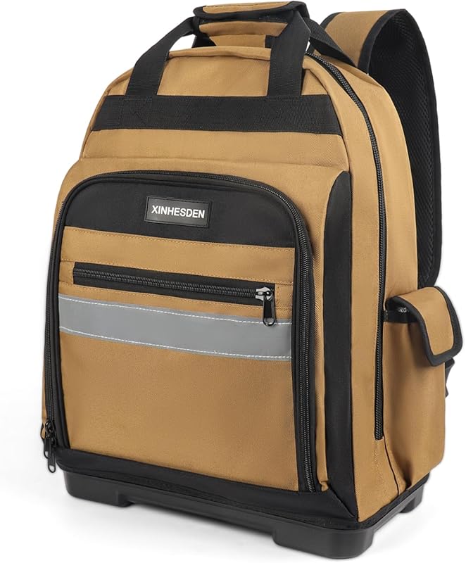 Heavy Duty Tool Backpack: Waterproof Molded Base, Multi Pockets for El