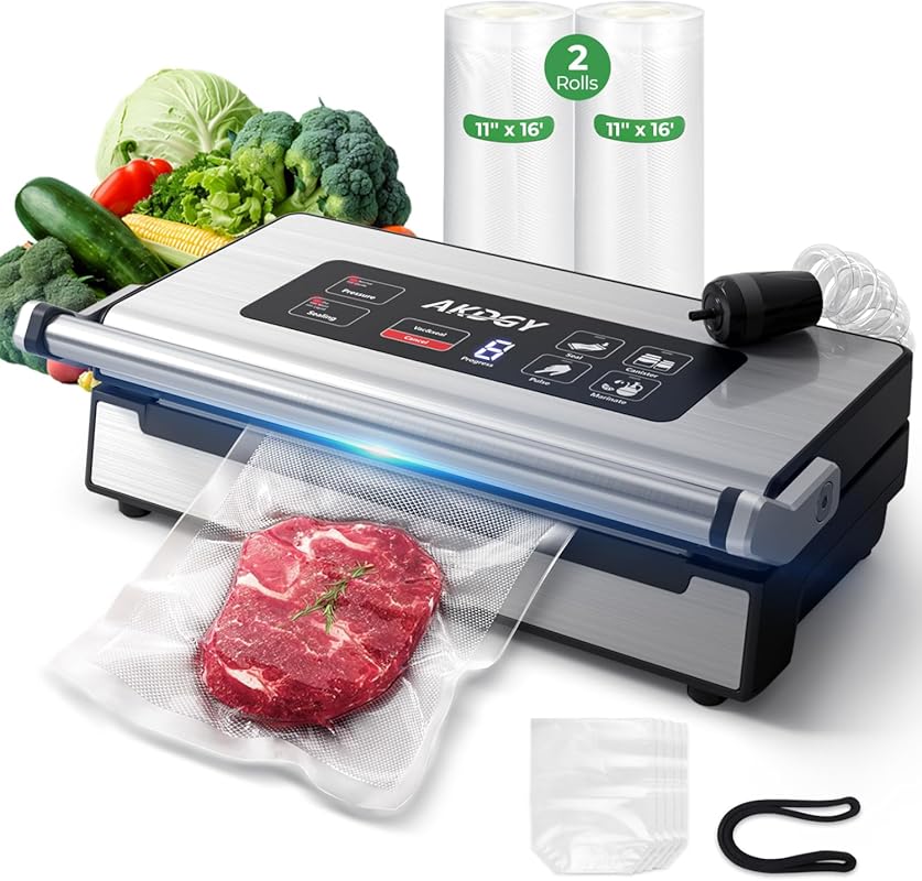 Commercial Food Vacuum Sealer for Meat, Stainless Steel, with Double H