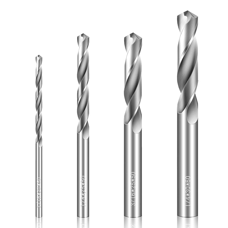 Drill Bit Set 4 Pcs Solid Carbide Drill Bits, 1/8