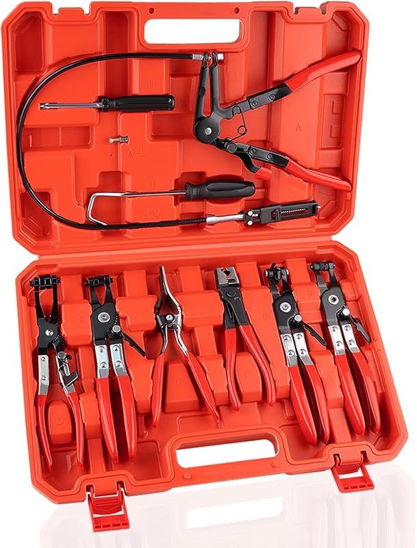 9-Piece Long Reach Automotive Hose Clamp Pliers with Flexible Wire and