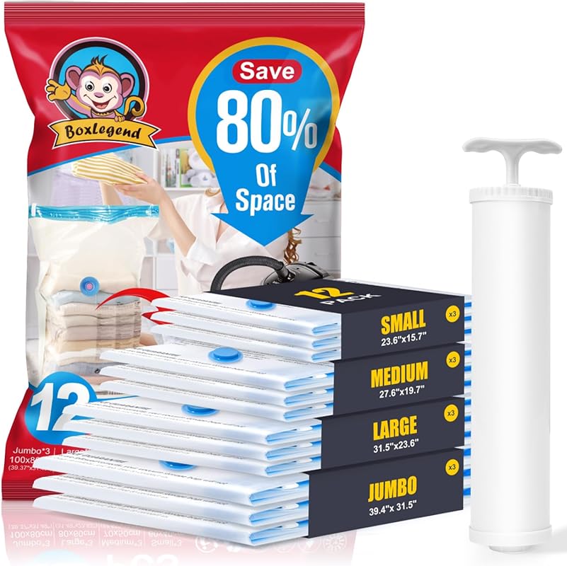 BoxLegend Thickened Vacuum Storage Bags for Clothing & Bedding, 12 Ass