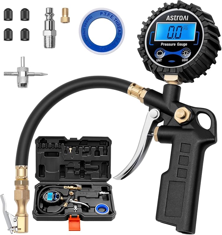 Digital Tire Inflator Gauge with Air Chuck and Quick Connect Coupler f