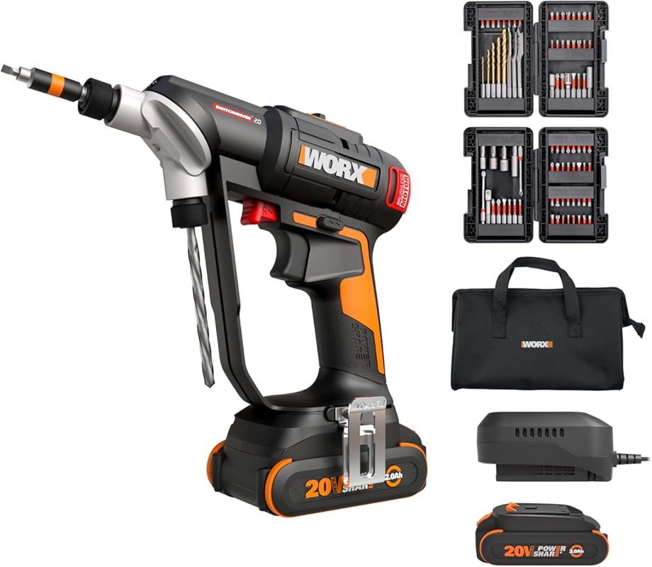 WORX 20V Cordless Brushless Drill Driver, 445 in-lb Torque, Battery & 