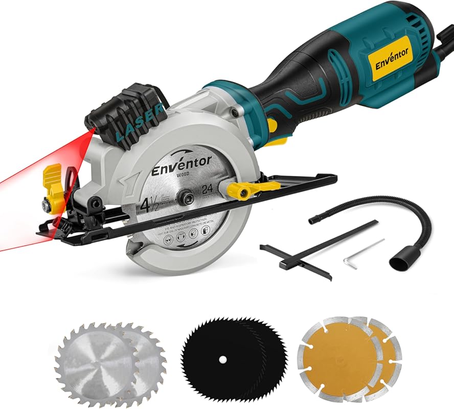 Enventor 5.8A Corded Mini Circular Saw, 4.5-inch Blade, 1-11/16-inch D