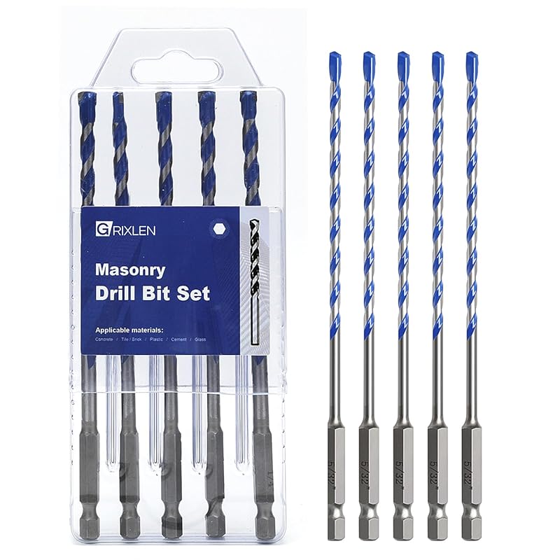 5/32 Inch Concrete Masonry Drill Bit Set with Hex Shank, Carbide Tip, 
