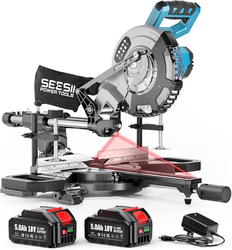 SEESII 8-inch Cordless Sliding Compound Miter Saw: Laser Guide for Pre