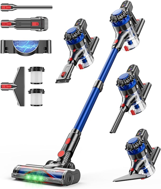 Cordless Stick Vacuum: Powerful, Lightweight, Anti-Tangle, 60-Min Runt