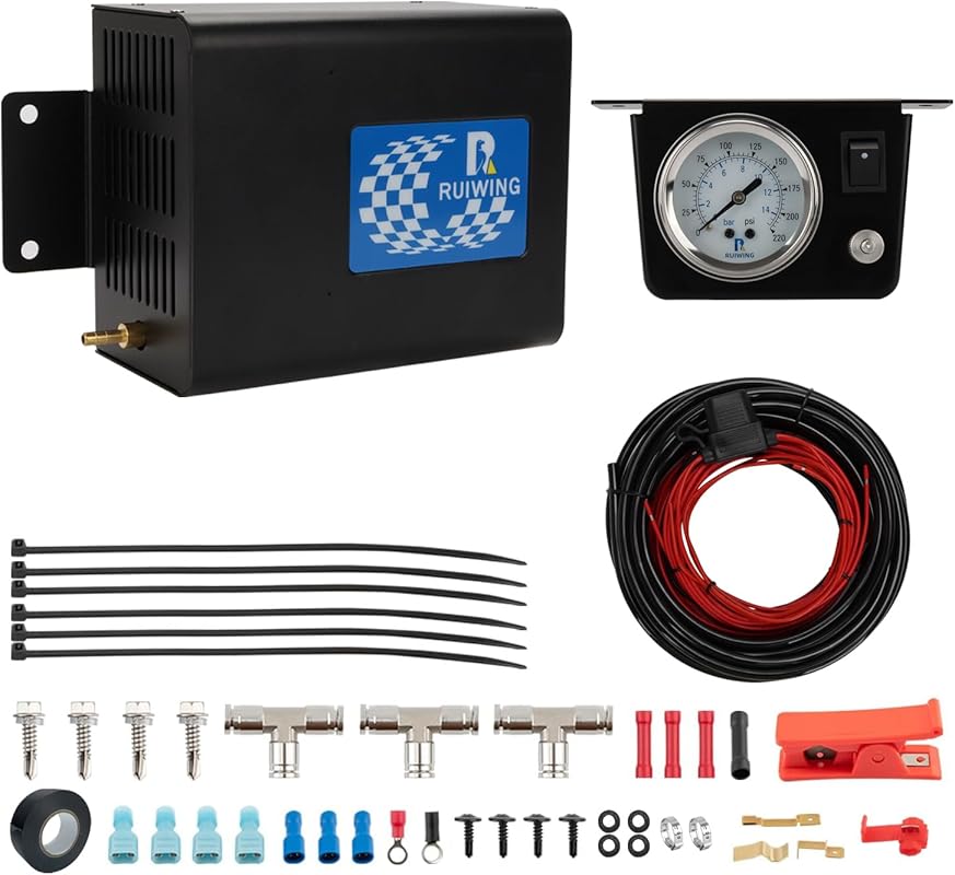 Air Ride Compressor Kit with Pressure Gauge and Air Line for Truck Air