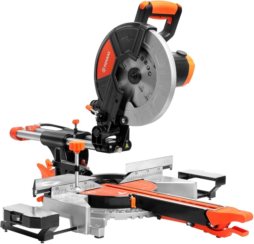 10-Inch Sliding Miter Saw with Laser Guide, LED Light, Dual Speed, and