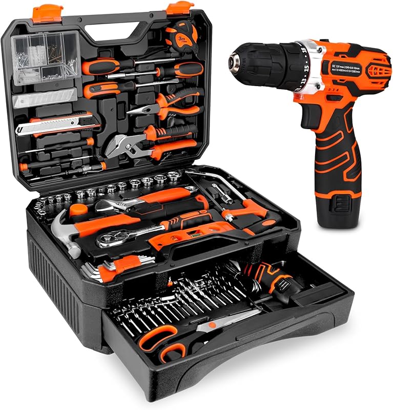 Essential Tool Set: 12V Cordless Drill Driver and Toolbox with Drawer 