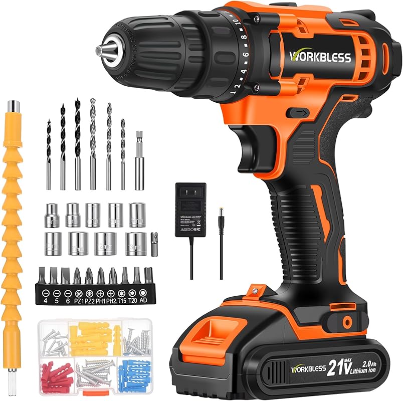 Best 21V Cordless Drill Set for Home Use with Battery, Charger, and Dr