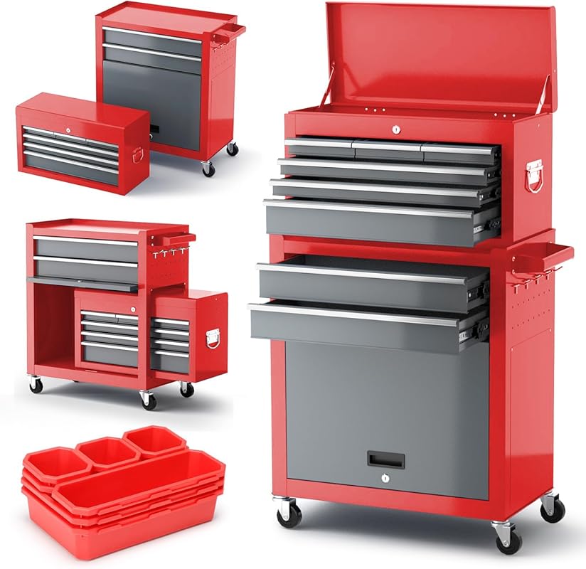 Best 42-inch 8-drawer rolling tool chest for garage, featuring a detac