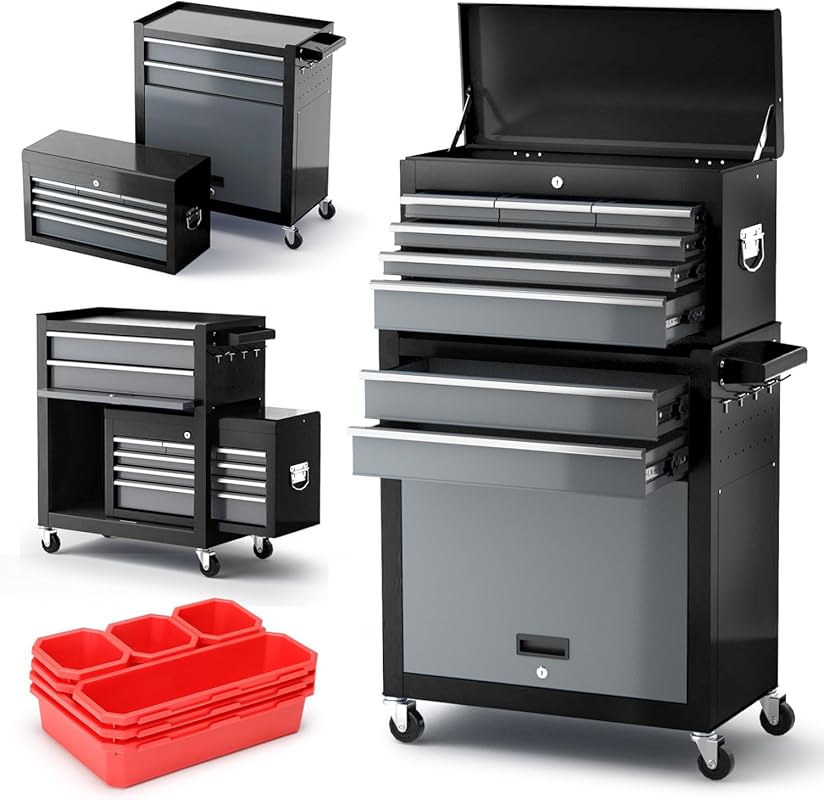 Large 8-Drawer 42-inch Rolling Metal Tool Chest with Detachable Top fo