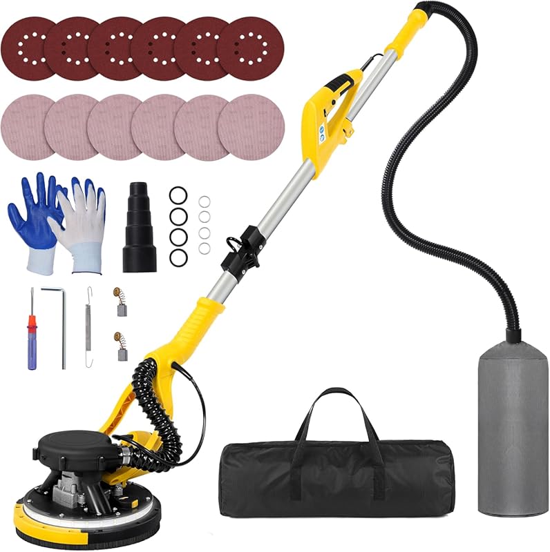 Electric Drywall Sander for Ceilings with Variable Speed, LED Light, a